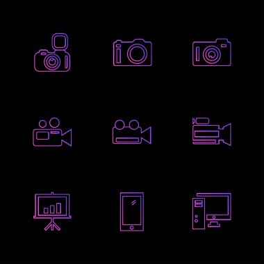 siyah arka plan daire basit app simgeler, vektör çizim ile