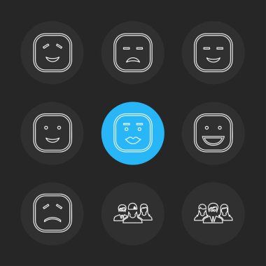 Farklı amblem, düz siyah arka plan üzerine app simgeler vektör