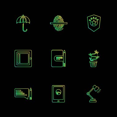 farklı minimalist düz vektör app simgeler siyah arka plan üzerine