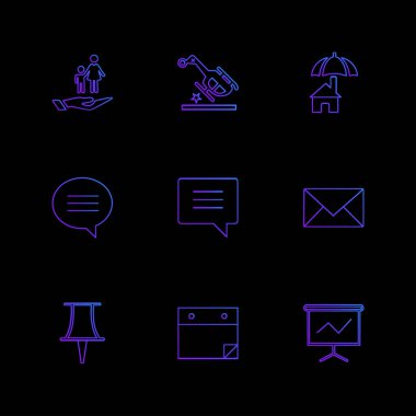 siyah arka plan, düz stil minimalist vektör app simgeleri