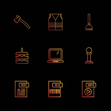 en az çeşitli simgeler siyah arka plan, vektör çizim üzerinde web