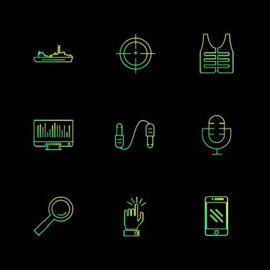 farklı minimalist düz vektör app simgeler siyah arka plan üzerine