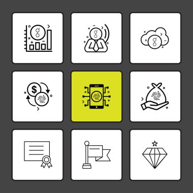 iş ve finans, farklı Internet düz kümesiyle şekiller ile kareler app simgeler vektör 