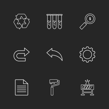 siyah arka plan, düz stil minimalist vektör app simgeleri