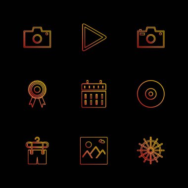 siyah arka plan, düz stil minimalist vektör app simgeleri