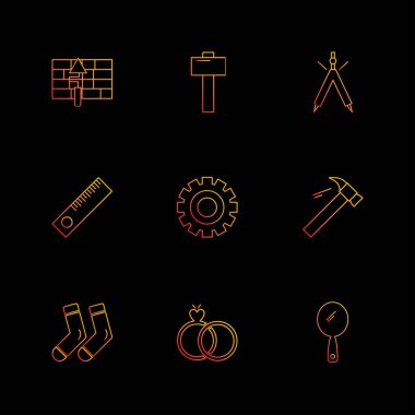 siyah arka plan, düz stil minimalist vektör app simgeleri