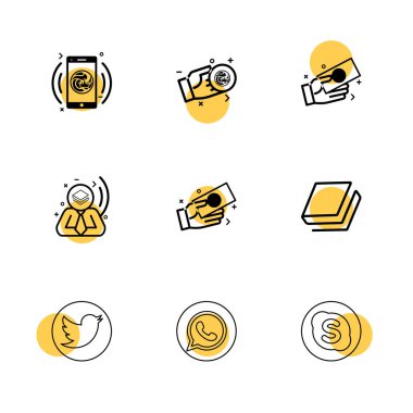 Beyaz arka plan üzerinde renkli minimalist düz vektör app simgeleri