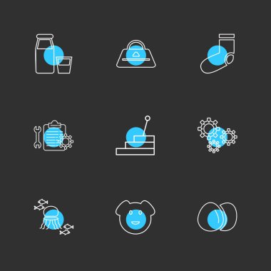 siyah arka plan, düz stil minimalist vektör app simgeleri