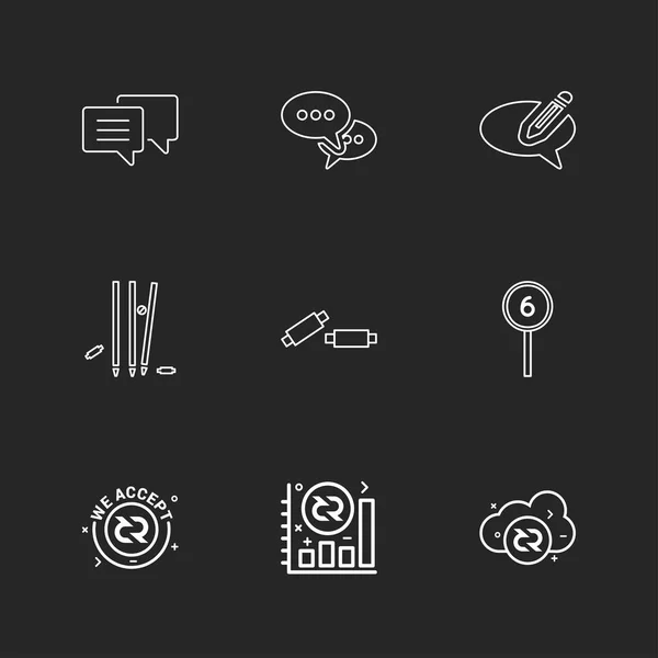 Siyah Arka Plan Düz Stil Minimalist Vektör App Simgeleri — Stok Vektör
