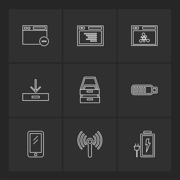 Set Flat App Icons Black Background — Stock Vector