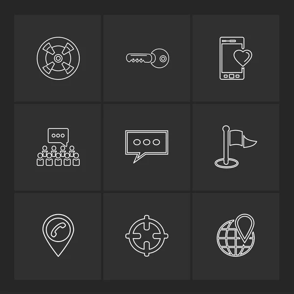 Iconos Ilustración Vector Plano Conjunto Iconos Sobre Fondo Negro — Archivo Imágenes Vectoriales