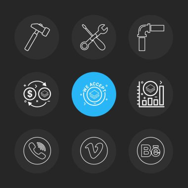 farklı minimalist düz vektör app simgeler siyah arka plan üzerine