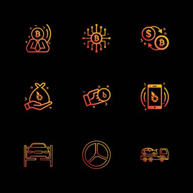 iş ve finans, siyah arka plan üzerine Internet düz vektör app simgelerin ayarlamak