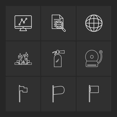 düz vektör illüstrasyon ikonlar, simgeler siyah arka plan üzerine ayarla