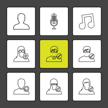 Siyah arka plan üzerine düz app simge kümesi