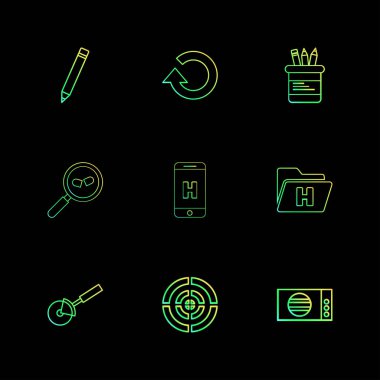 farklı minimalist düz vektör app simgeler siyah arka plan üzerine