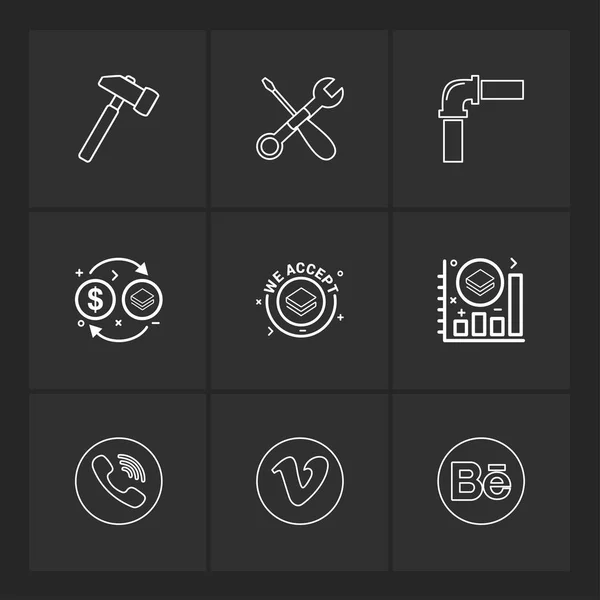 Set Von Flachen App Symbolen Auf Schwarzem Hintergrund — Stockvektor