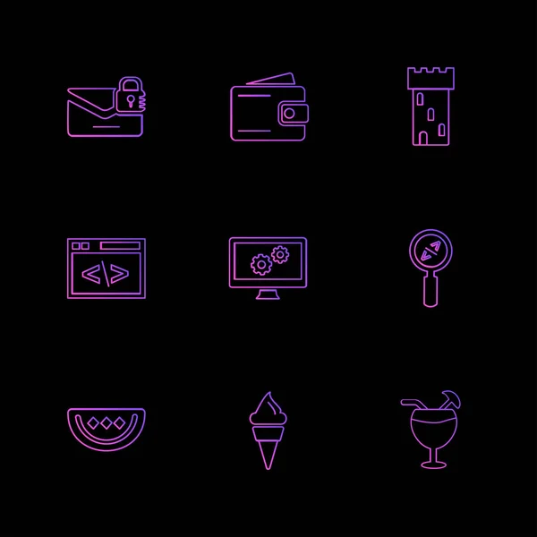 Iconos Aplicación Plana Minimalista Sobre Fondo Negro — Vector de stock