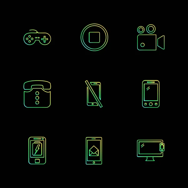 Different Minimalistic Flat Vector App Icons Black Background — Stock Vector