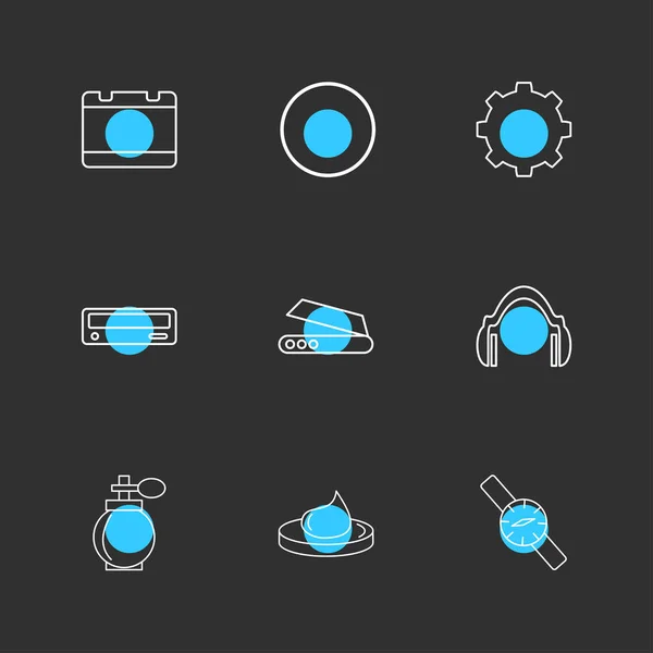 Minimalistic Flat App Icons Black Background — Stock Vector