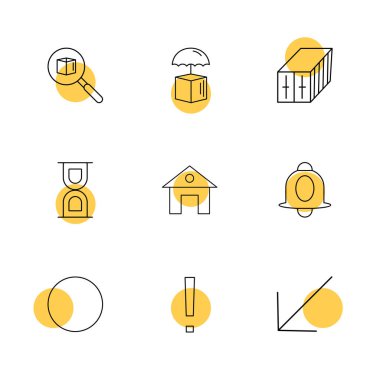 Beyaz arka plan üzerinde renkli daireler ile minimalist düz vektör app simgeleri