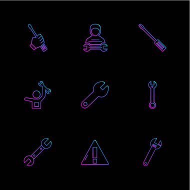 Siyah arka plan üzerine düz app simge kümesi