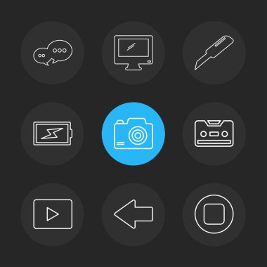 farklı minimalist düz vektör app simge kümesi