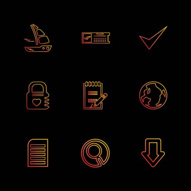 siyah arka plan, düz stil minimalist vektör app simgeleri