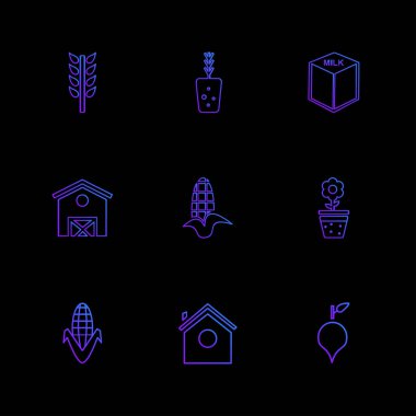 siyah arka plan, düz stil minimalist vektör app simgeleri