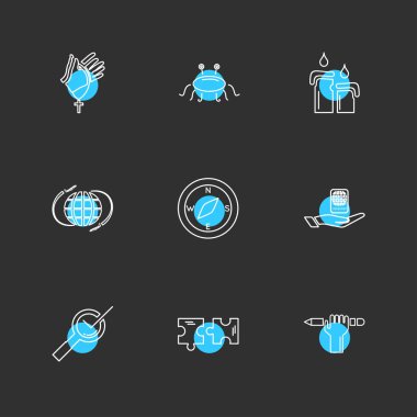 siyah arka plan üzerine farklı minimalist düz vektör app simge kümesi