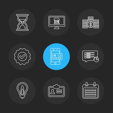 siyah arka plan, vektör çizim minimalist simgeleri