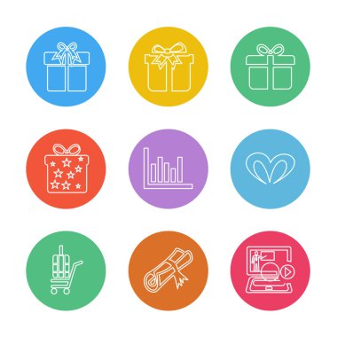 Beyaz arka plan, düz stil minimalist parlak vektör app simgeleri 