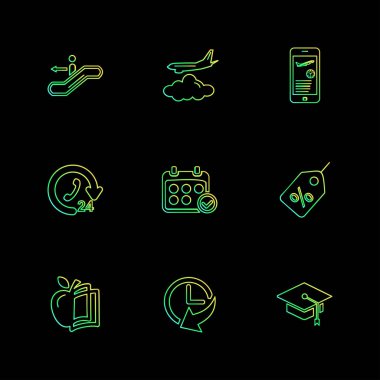 farklı minimalist düz vektör app simgeler siyah arka plan üzerine