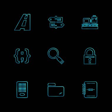 düz vektör illüstrasyon ikonlar, simgeler siyah arka plan üzerine ayarla