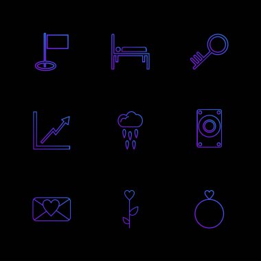 Internet düz vektör app simgeler siyah arka plan üzerinde basit bir set