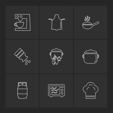 siyah arka plan üzerine gıda düz vektör app simge kümesi