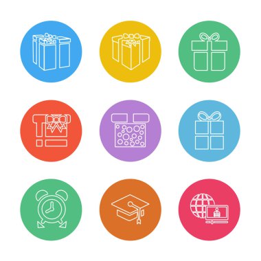 Renkli arka plan üzerinde farklı minimalist düz vektör app simgeleri