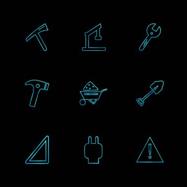 siyah arka plan, düz stil minimalist vektör app simgeleri