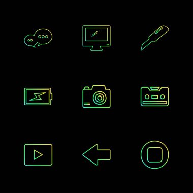 siyah arka plan, düz stil minimalist vektör app simgeleri