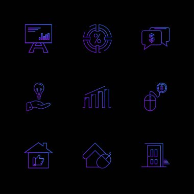 siyah arka plan, düz stil minimalist vektör app simgeleri