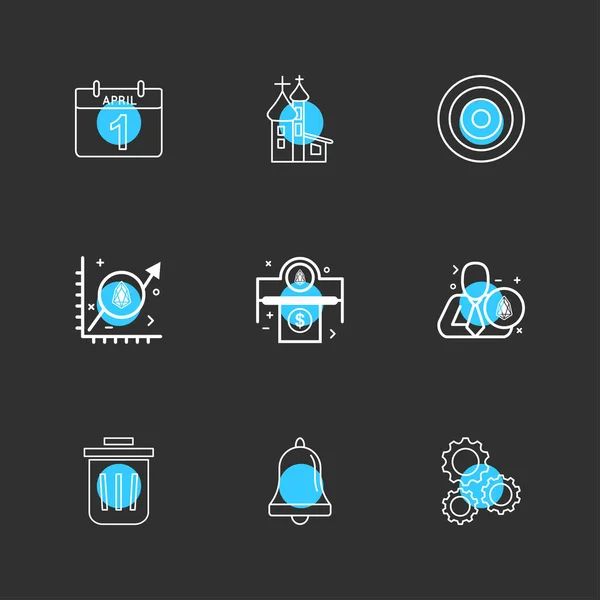 Ícones Aplicativos Planos Minimalistas Fundo Preto —  Vetores de Stock