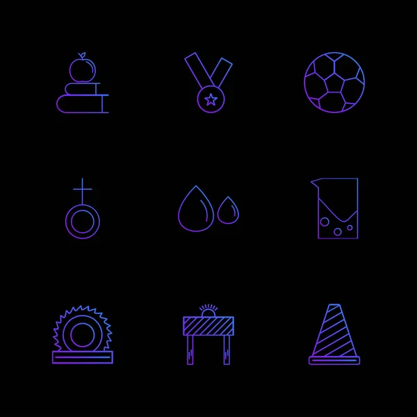 Flat Vector Illustration Icons Set Icons Black Background — Stock Vector