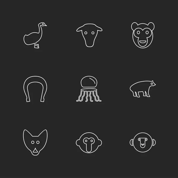 Iconos Aplicación Vectorial Minimalista Sobre Fondo Negro Estilo Plano — Archivo Imágenes Vectoriales