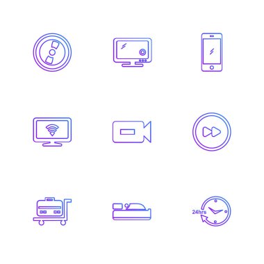 Beyaz arka plan üzerinde izole mor farklı minimalist düz vektör app simgeleri