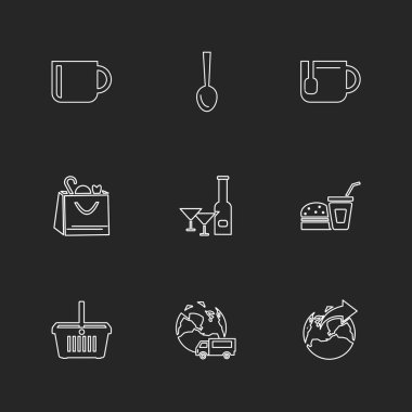 farklı minimalist düz vektör app simgeler siyah arka plan üzerine