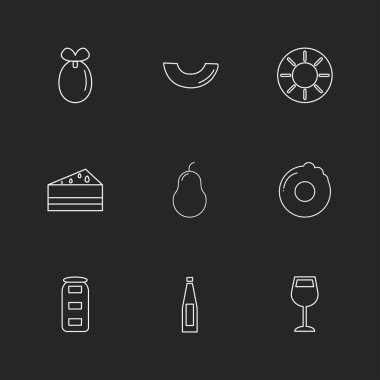 siyah arka plan ve çeşitli web sitesi düz vektör app simgeleri 