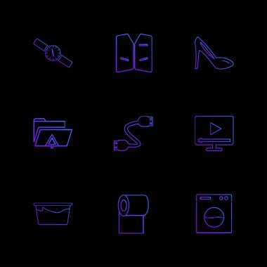 siyah arka plan, düz stil minimalist vektör app simgeleri