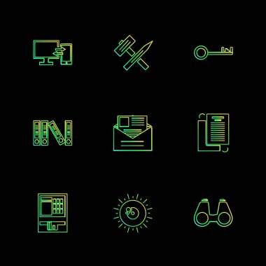 siyah arka plan, düz stil minimalist vektör app simgeleri