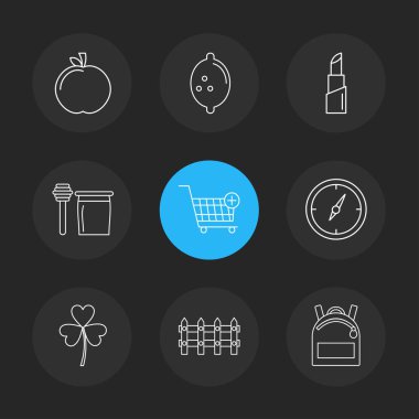 siyah arka plan üzerine farklı minimalist düz vektör app simge kümesi