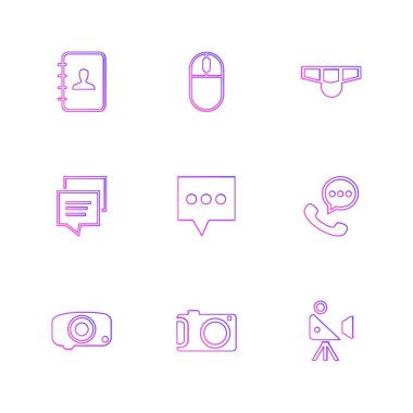 Beyaz arka plan, vektör çizim üzerinde düz simgeler